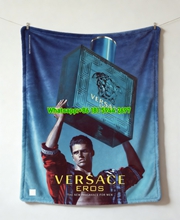 Versace Eros Fragrance Ad Print Turquoise Blue Gold Red Flannel Sofa Throw Blanket IMG_1560